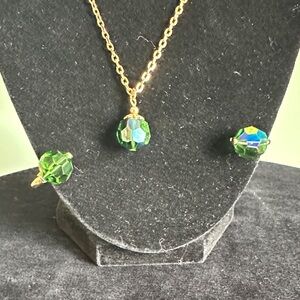 Vintage Napier Signed Gold and Opalescence Faceted Bead Jewelry Set 18” Nexklace